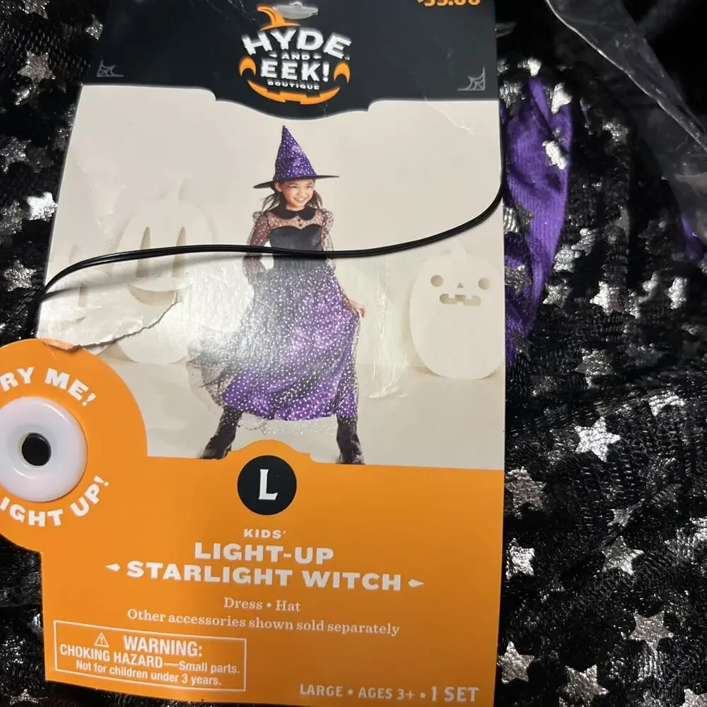 Kid's Light Up Starlight Witch Halloween Costume Dress Girl's 10-12 Large No Hat